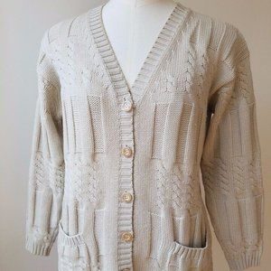 Les Copains CableCardigan Sweater Beige 100% lama Wool Italian SZ42 VTG